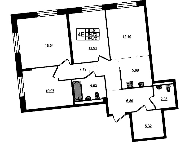 3-комнатная квартира 84.72 м², 1/11 эт., ЖК «Квартал Лаголово»